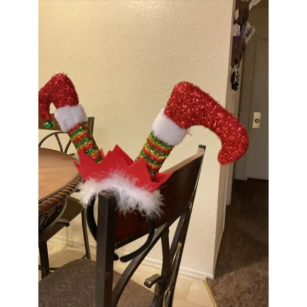 Elf Legs Headband Hat Topper Merry Brite Jingle Bells Christmas Party Costume